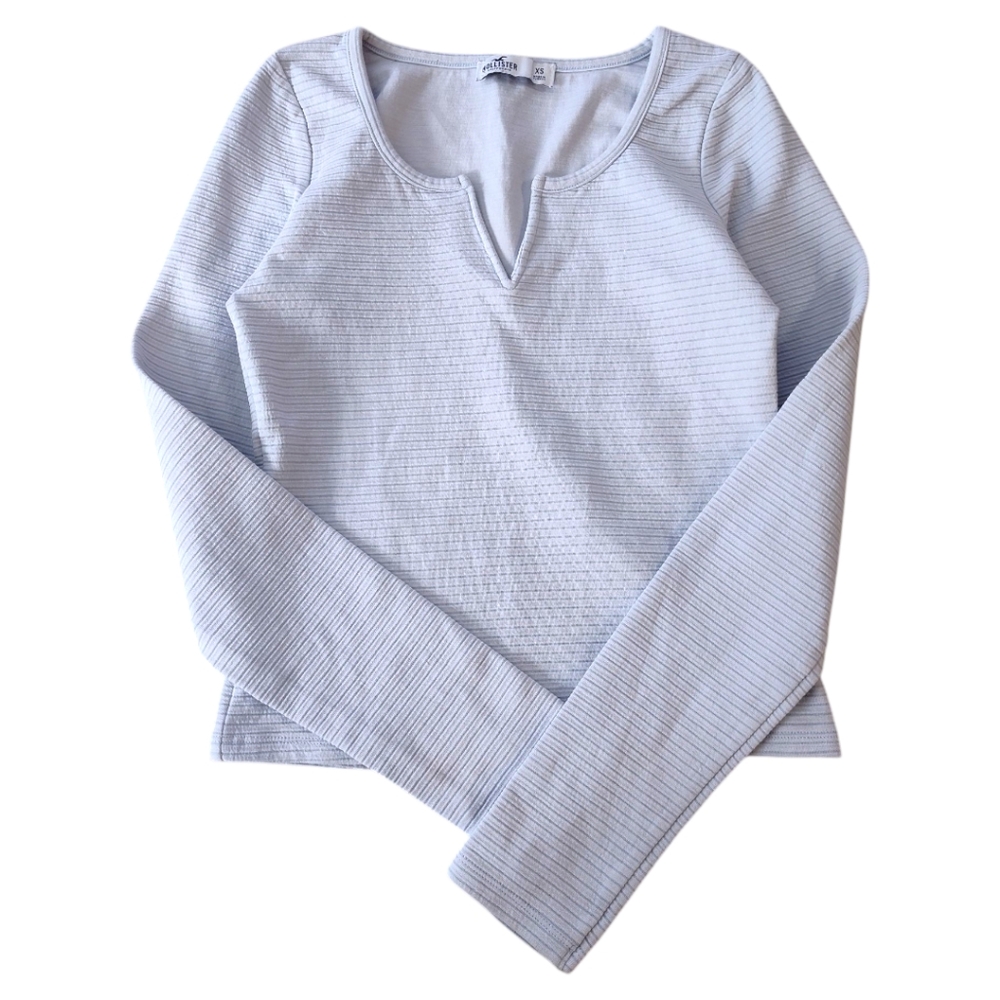 Hollister Ribbed Crew V-neck Top Womens XS - Picture 4 of 9